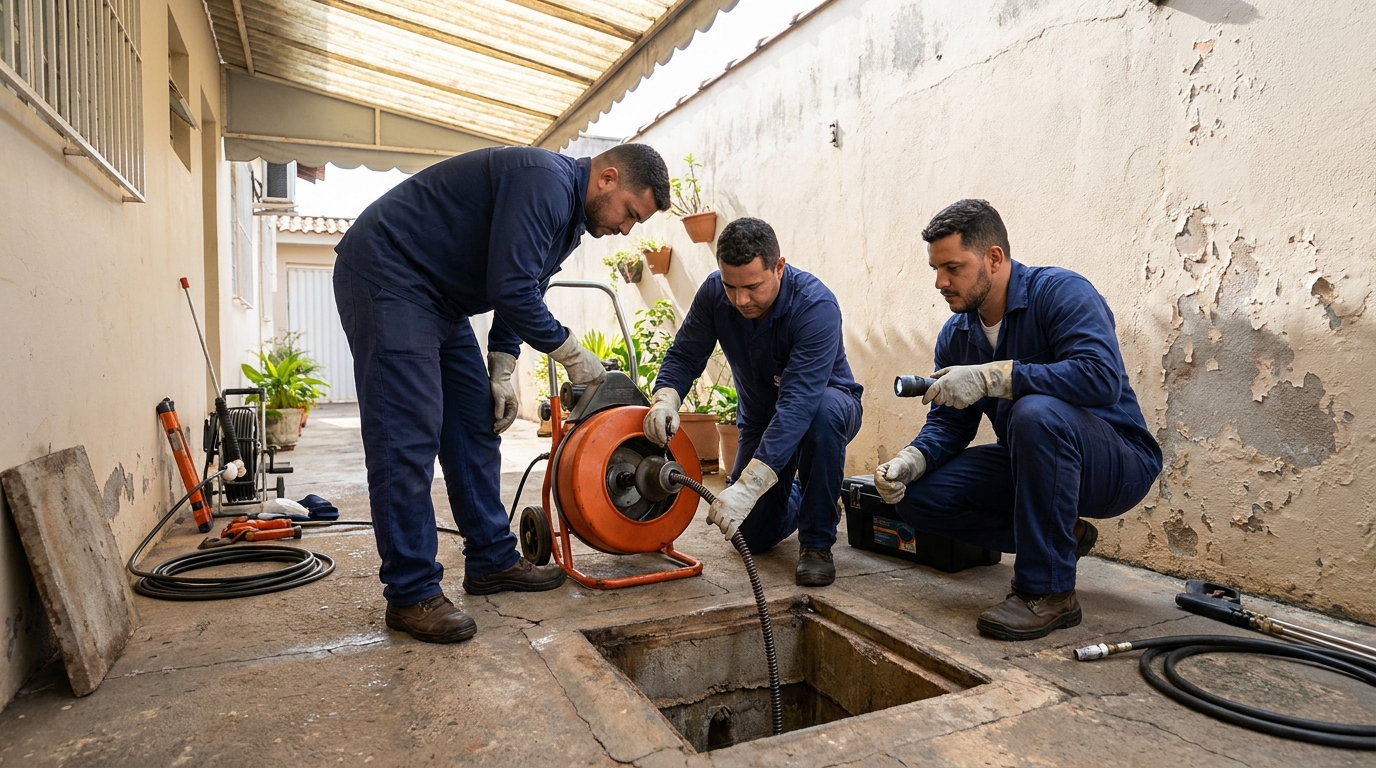 Desentupimento de esgoto com hidrojateamento em Uberaba‑MG
