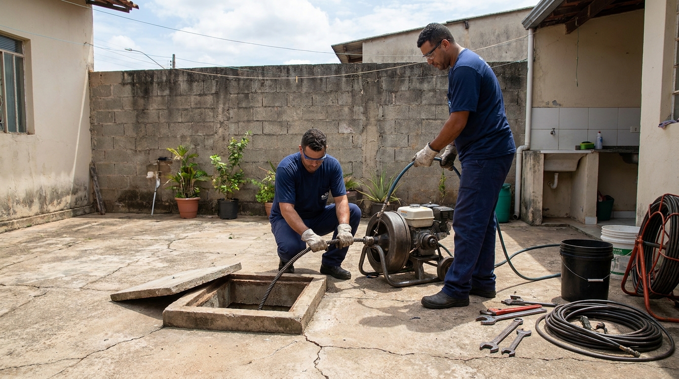 Desentupimento de esgoto residencial em Uberaba‑MG