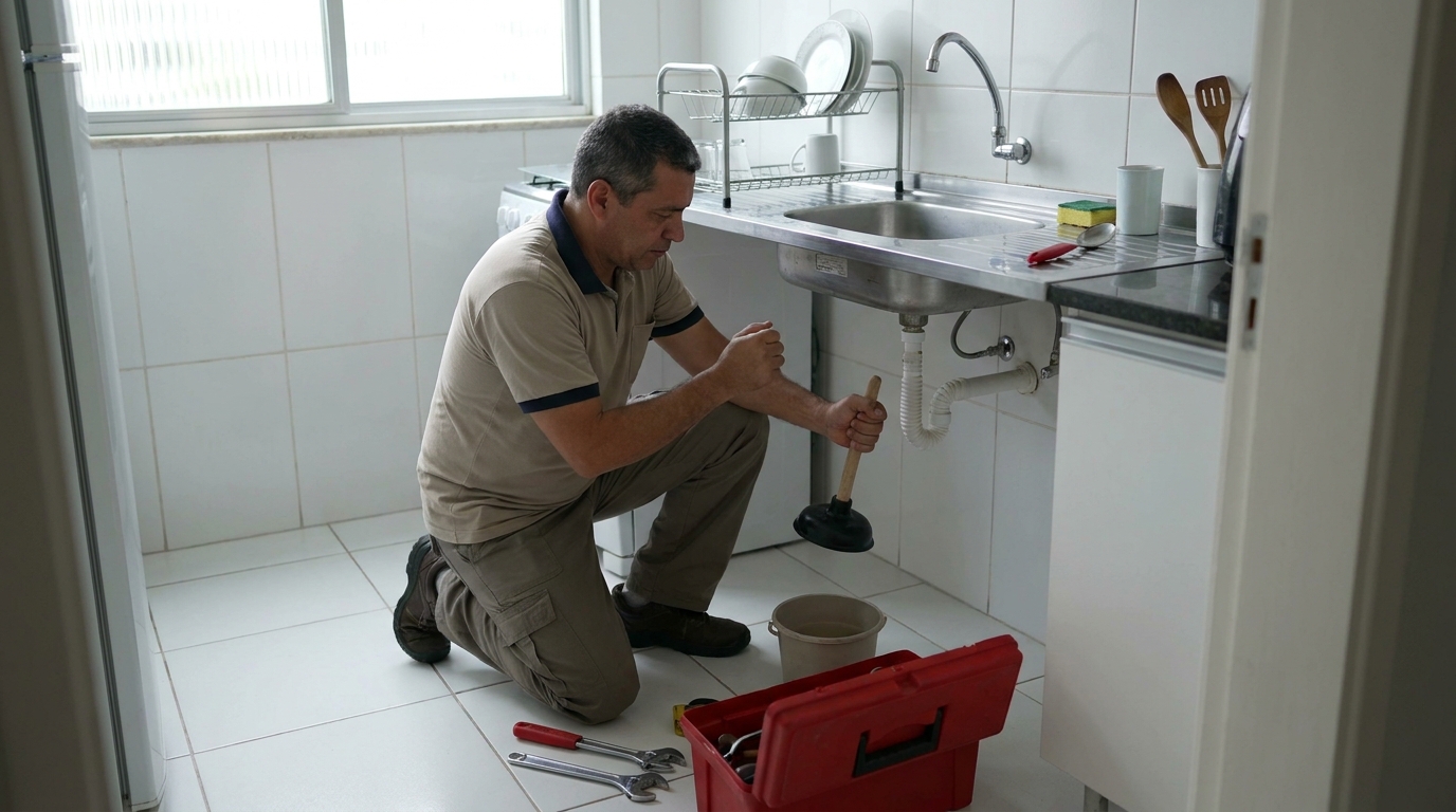 Desentupimento de pia residencial em Uberaba‑MG