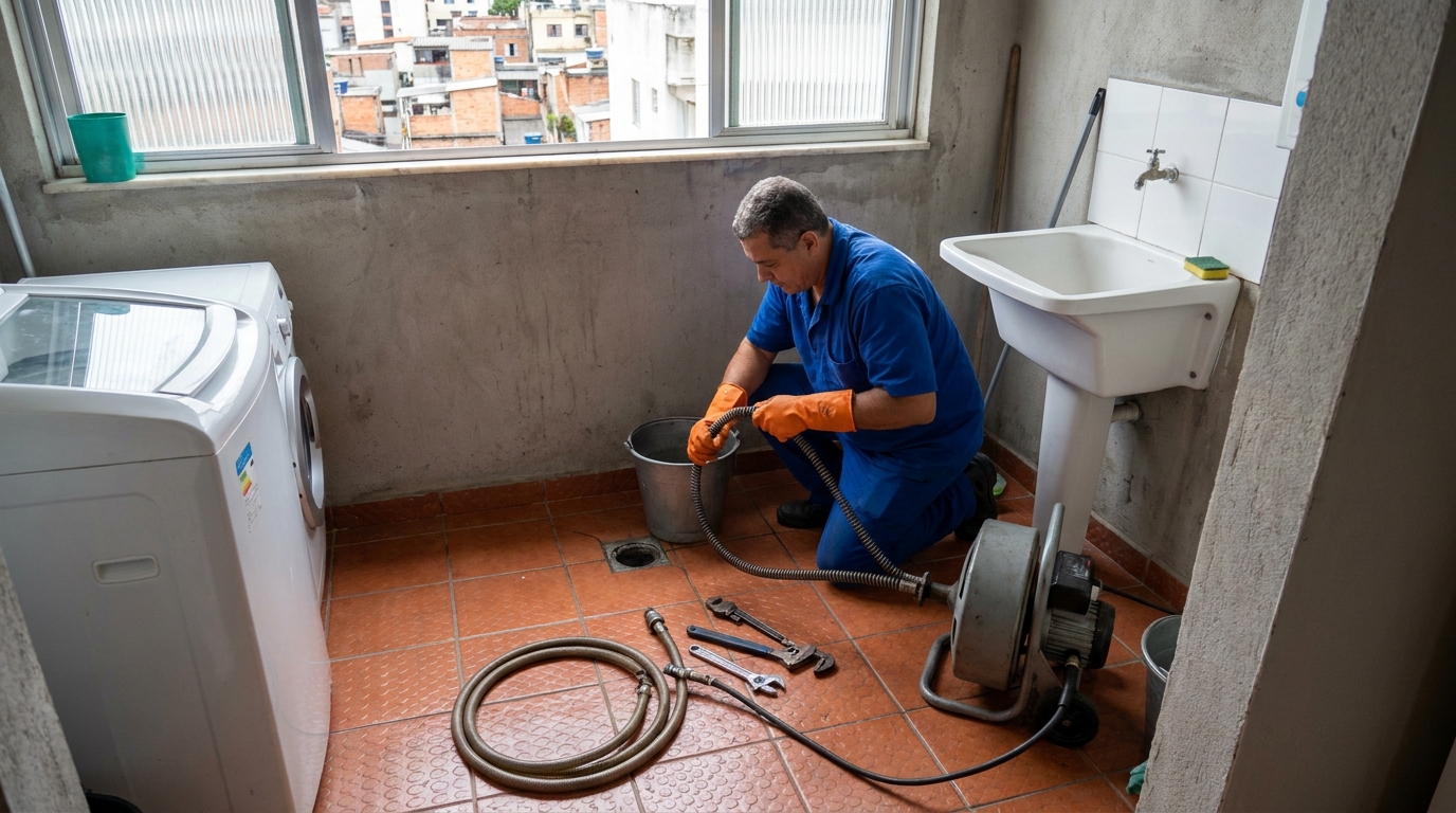 Desentupimento de ralo com equipamento em Uberaba‑MG