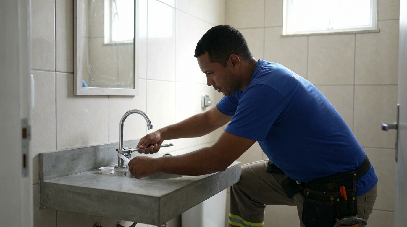 Encanador instalando torneira em Uberaba‑MG