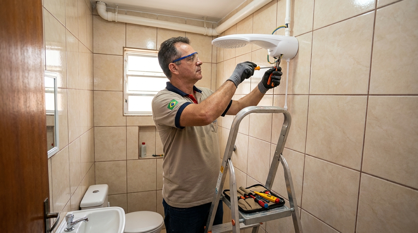 Instalação de chuveiro no banheiro em Uberaba‑MG